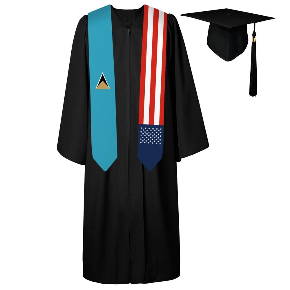 4431 72 Inch St Lucia Flag and USA Flag Graduation Sash Unisex Adults
